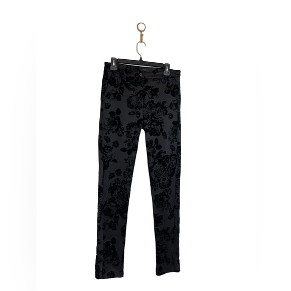 Ruti Women’s Black Scuba Embossed Floral Velvet Pants Size 1 Small - Picture 1 of 6